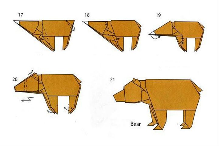 Медведь оригами из бумаги для детей простая схемы